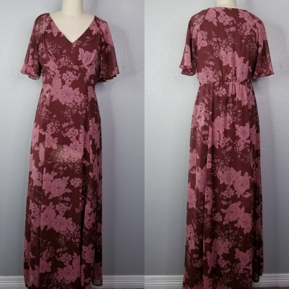 Love reign floral bohemian maxi dress size small wine sz S